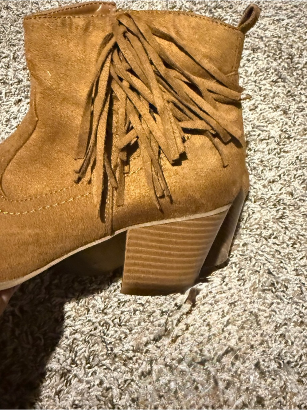 Brash Cognac Suede Fringe Ankle Booties - Picture 3 of 11